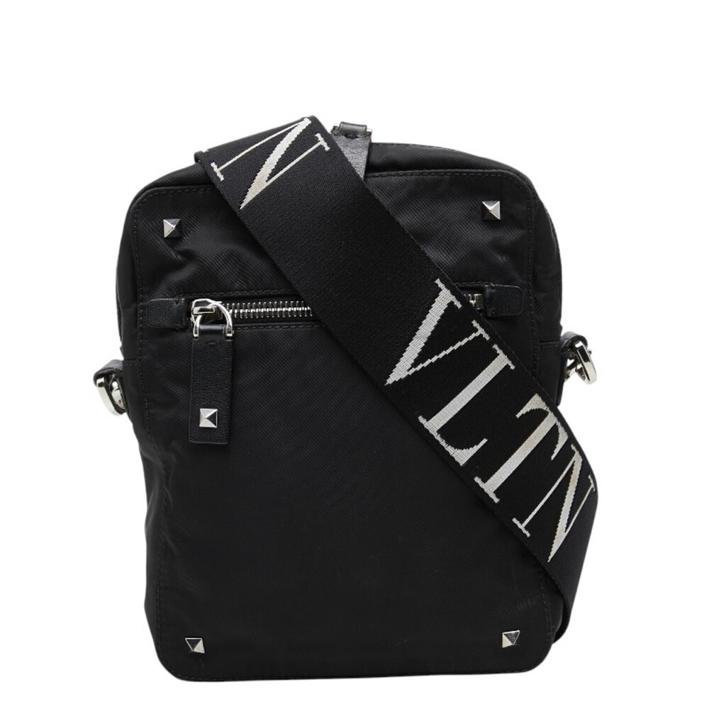 Valentino Logo Studded Crossbody Shoulder Bag, Black Nylon Leather, Men's VAL...